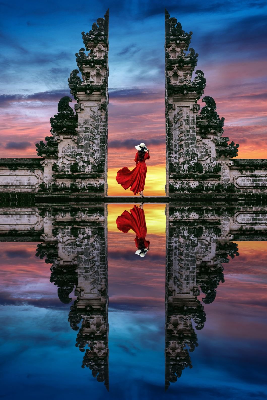Iconic Bali gates of heaven temple view with clouds
