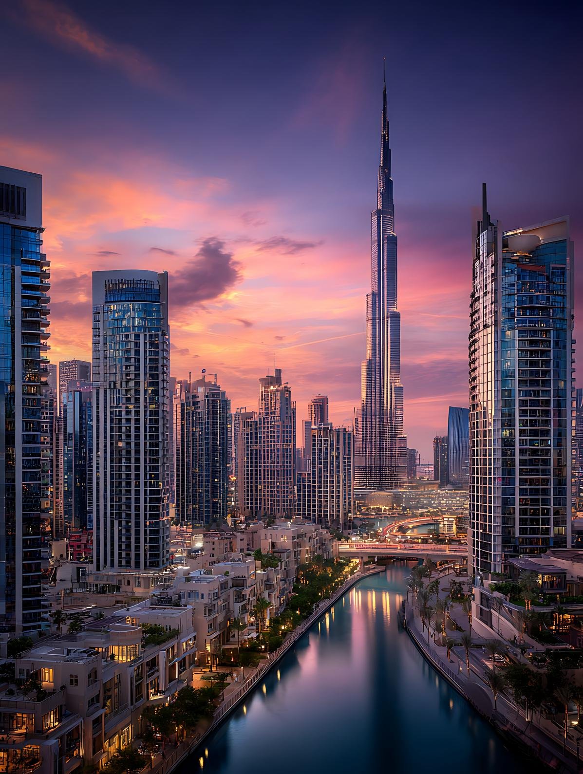 Modern Dubai skyline with high-rise skyscrapers and luxury architecture